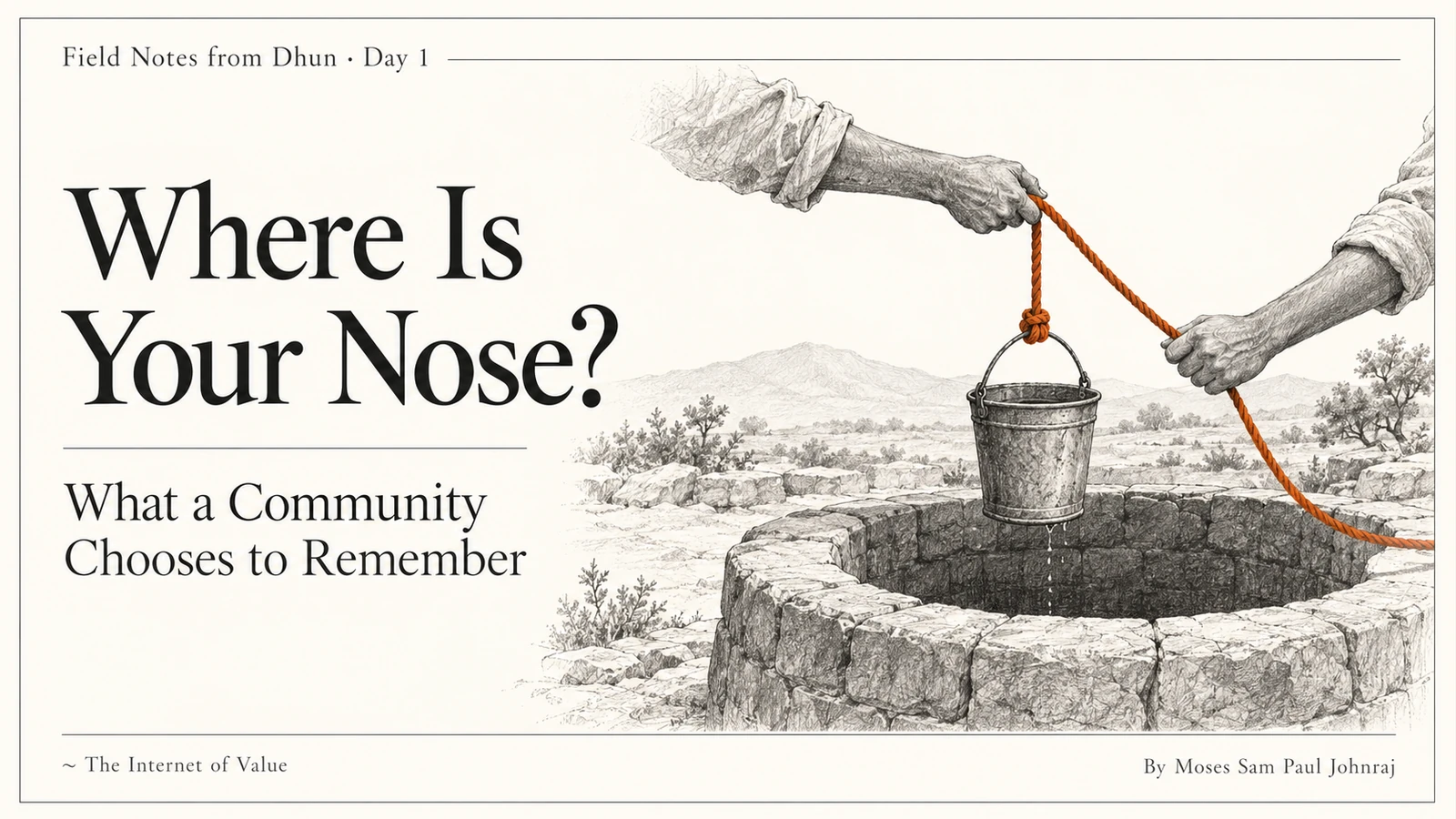 Where Is Your Nose? What a Community Chooses to Remember, beside an imagined well, bucket and shared rope.