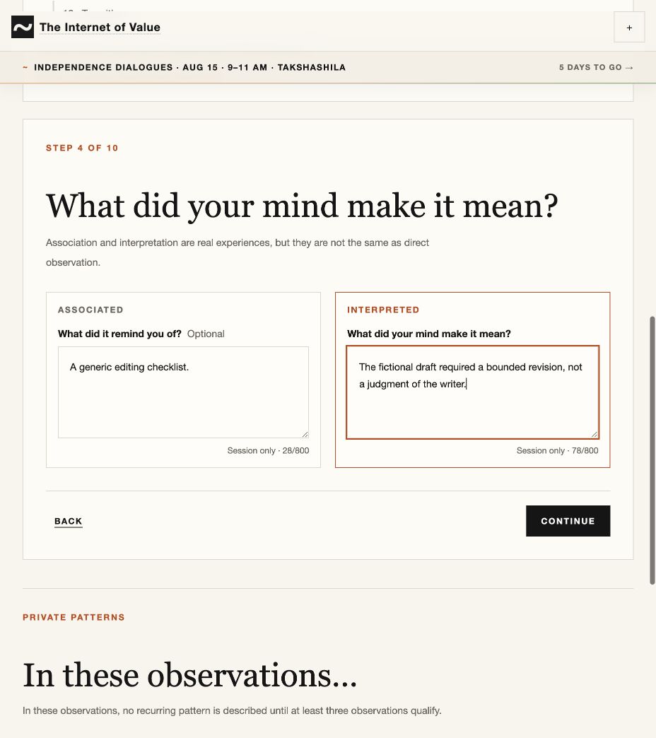 The V2 observer showing separate Associated and Interpreted paper-white panels during a synthetic production canary.